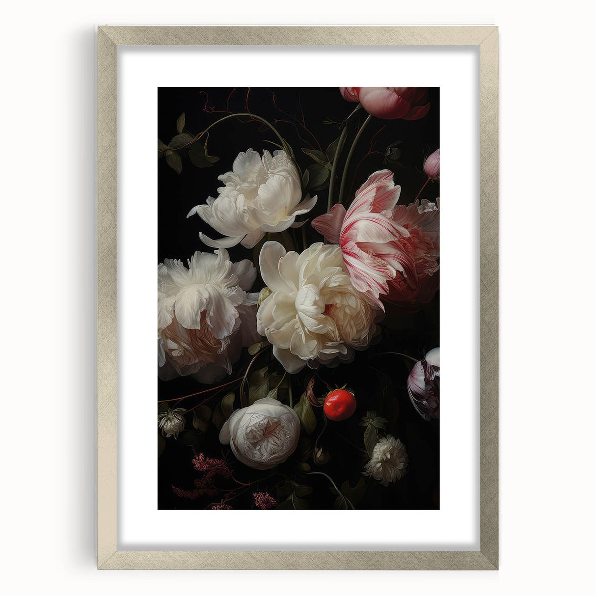 Vintage Botanical Art Print: Antique Floral Illustration with Peonies