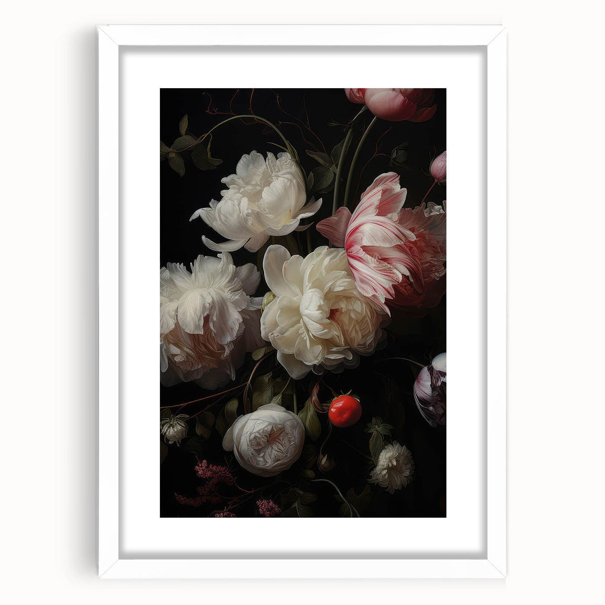 Vintage Botanical Art Print: Antique Floral Illustration with Peonies