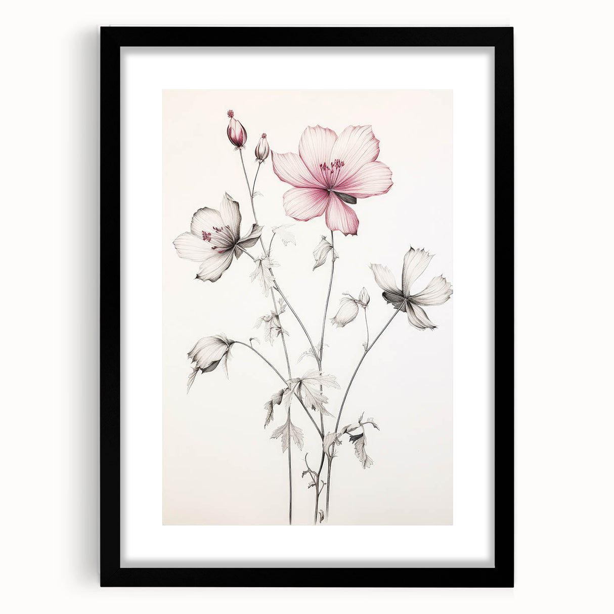Vintage Botanical Art Print: Elegant Floral Sketch with Soft Details