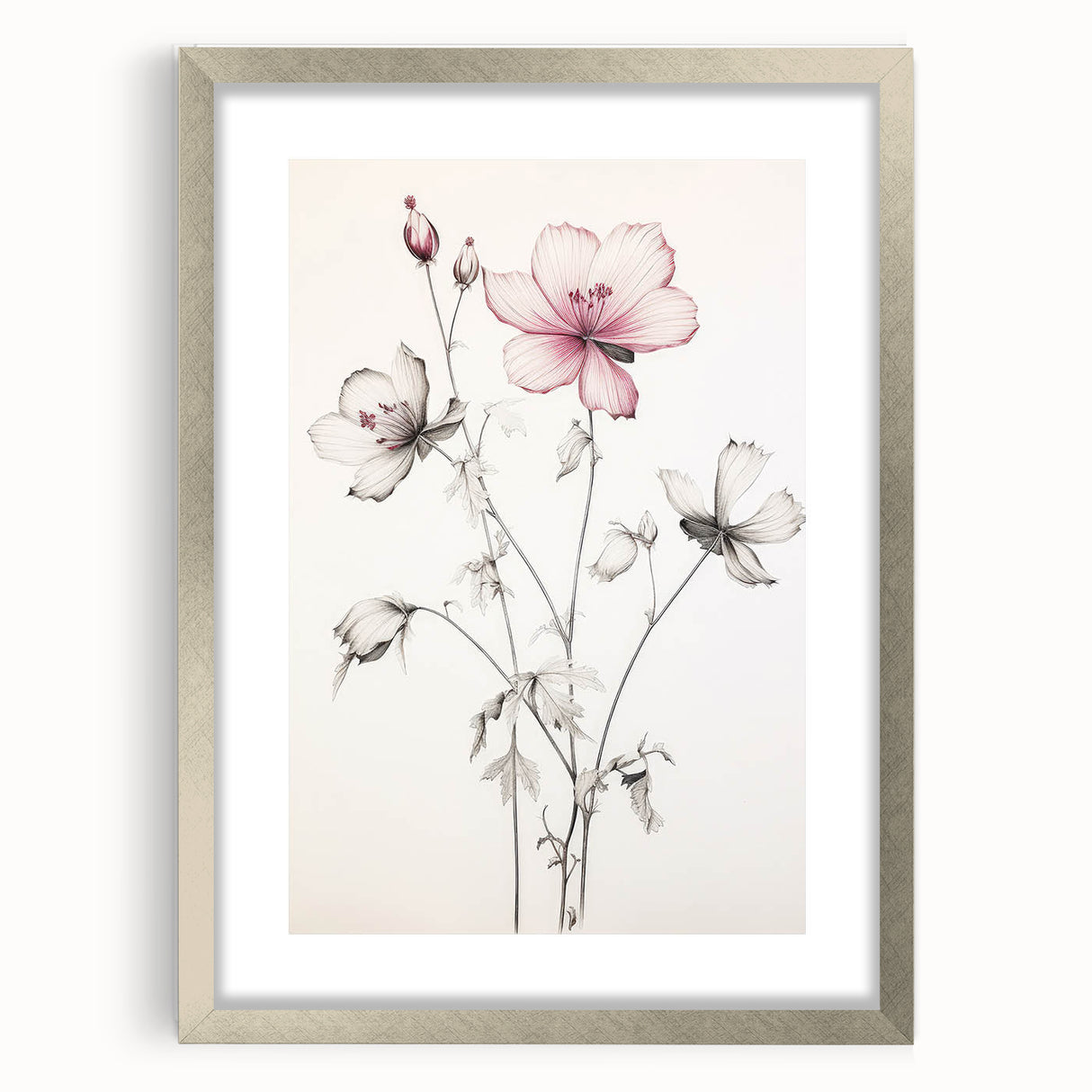 Vintage Botanical Art Print: Elegant Floral Sketch with Soft Details