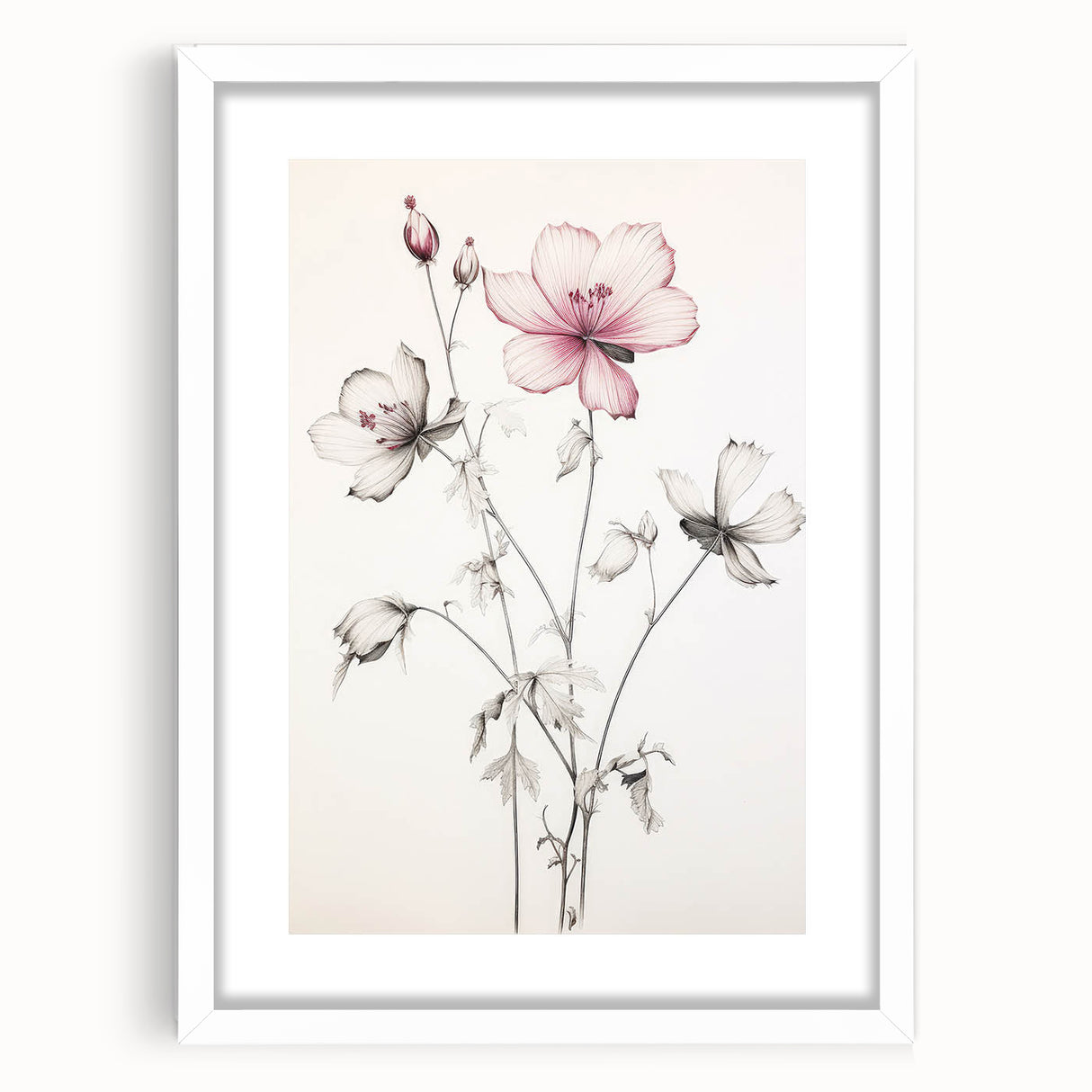 Vintage Botanical Art Print: Elegant Floral Sketch with Soft Details