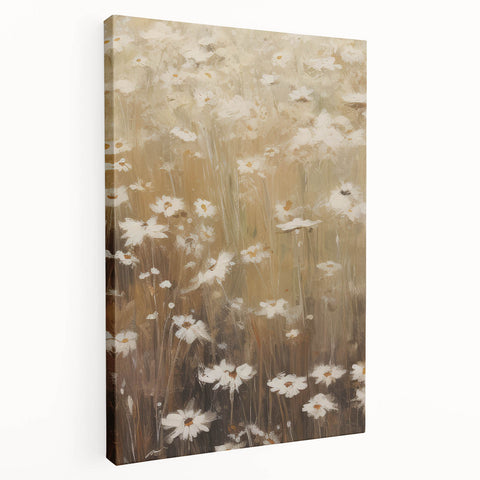 Vintage Botanical Art Print: Soft Daisies in a Golden Field
