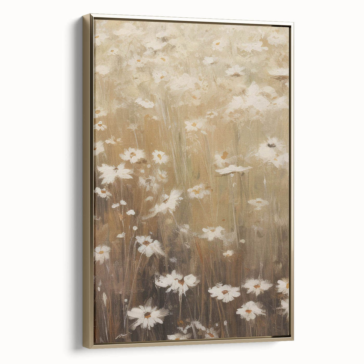 Vintage Botanical Art Print: Soft Daisies in a Golden Field