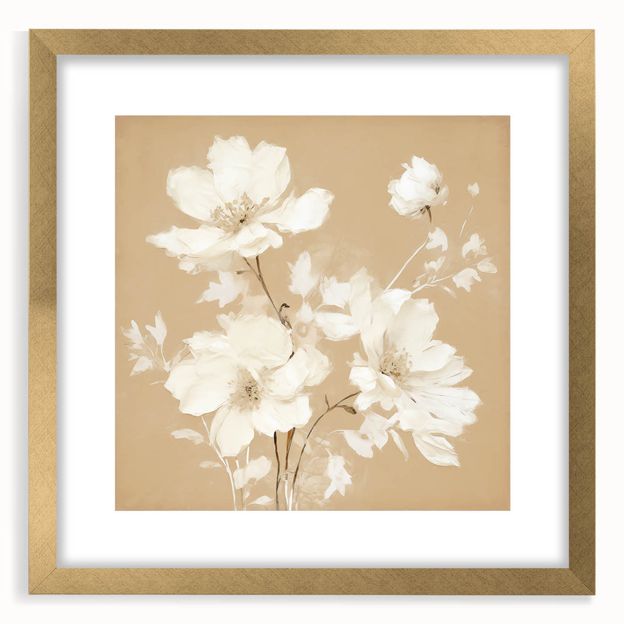 Vintage Botanical Art Print - Elegant White Flowers – Framed