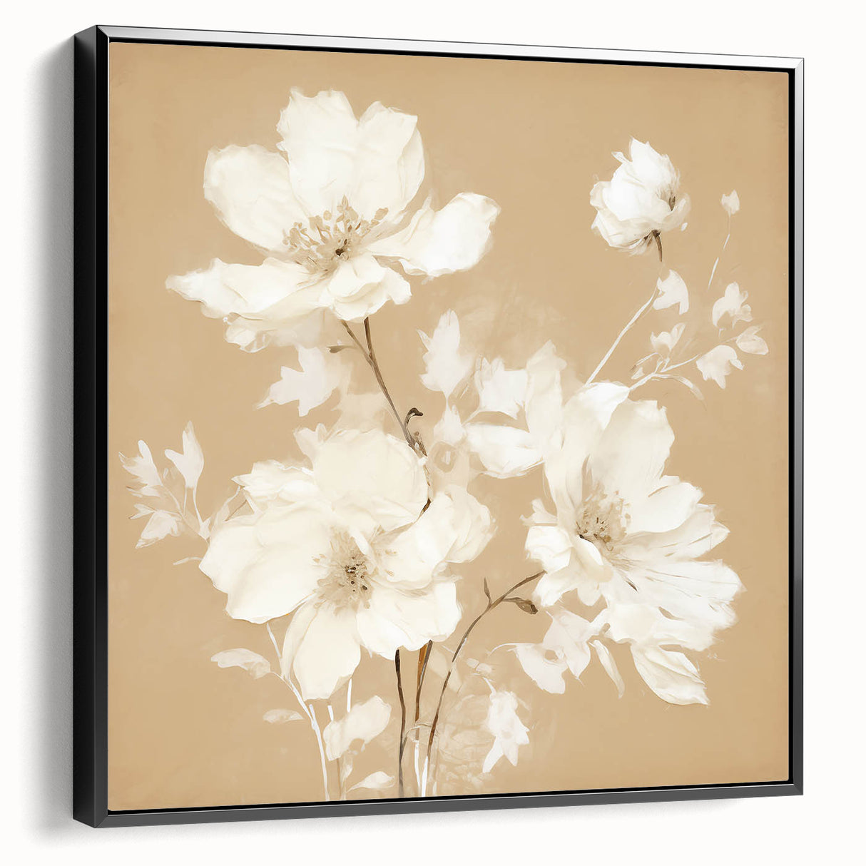 Vintage Botanical Art Print - Elegant White Flowers – Framed