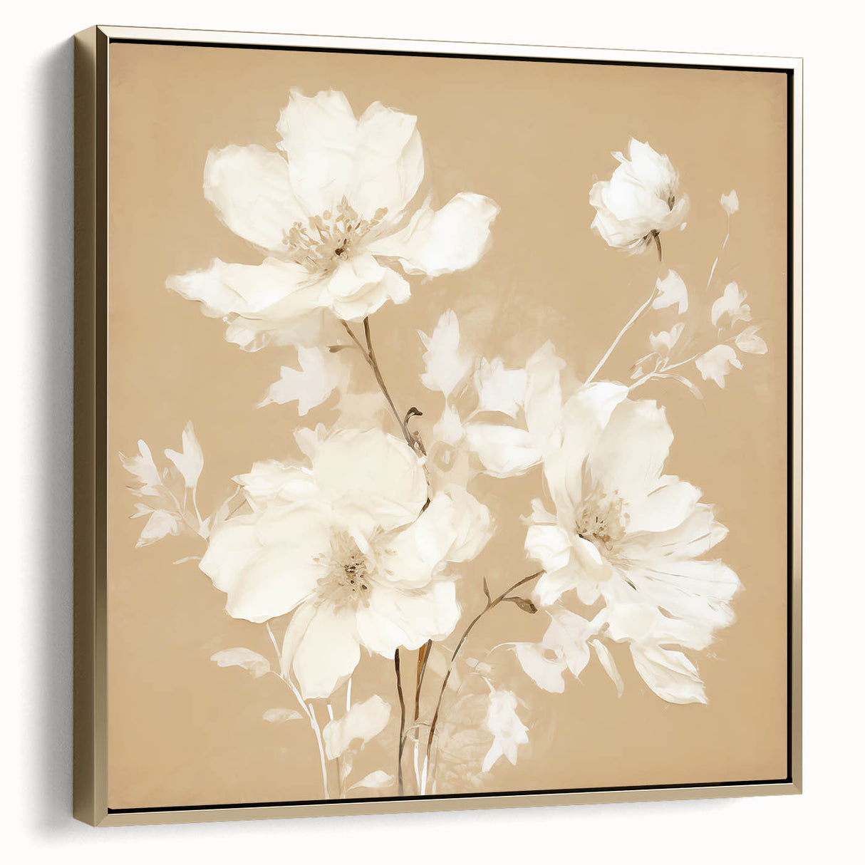 Vintage Botanical Art Print - Elegant White Flowers – Framed