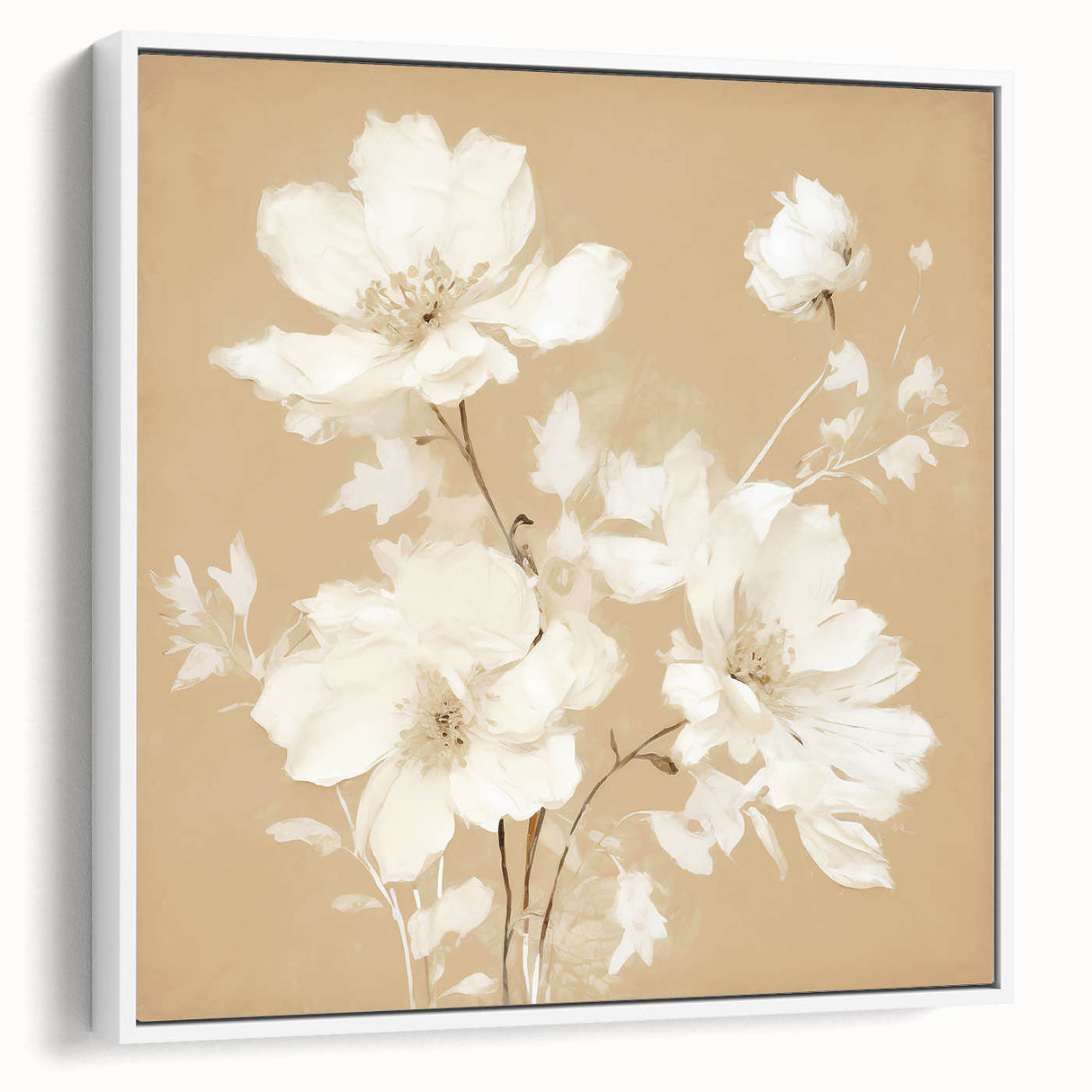 Vintage Botanical Art Print - Elegant White Flowers – Framed