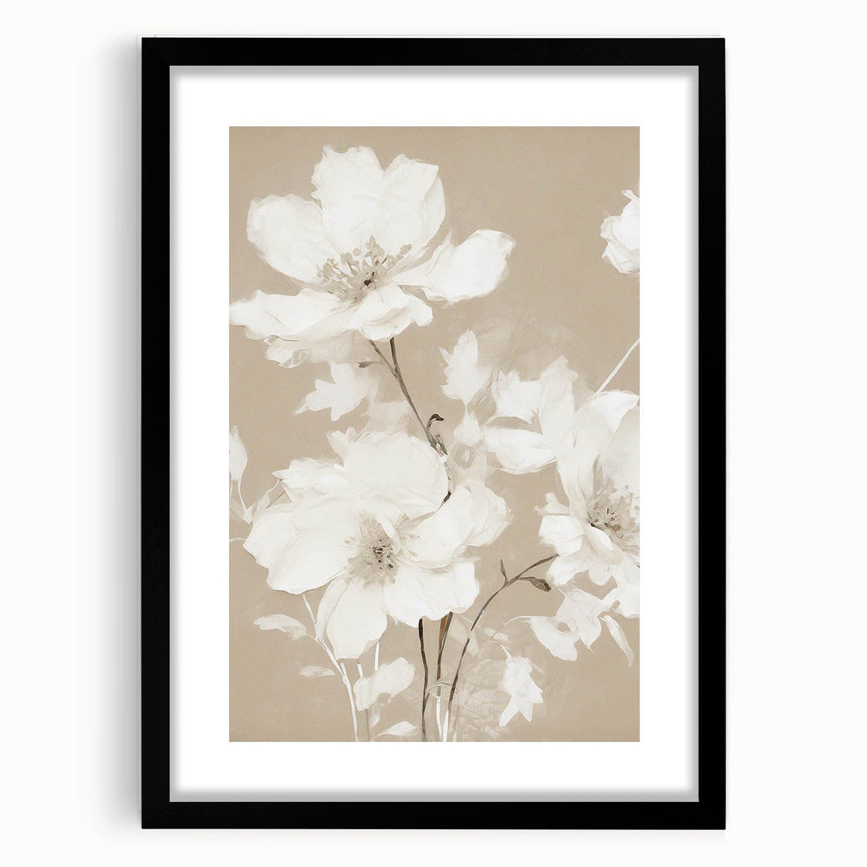 Vintage Botanical Art Print: Soft White Floral Illustration