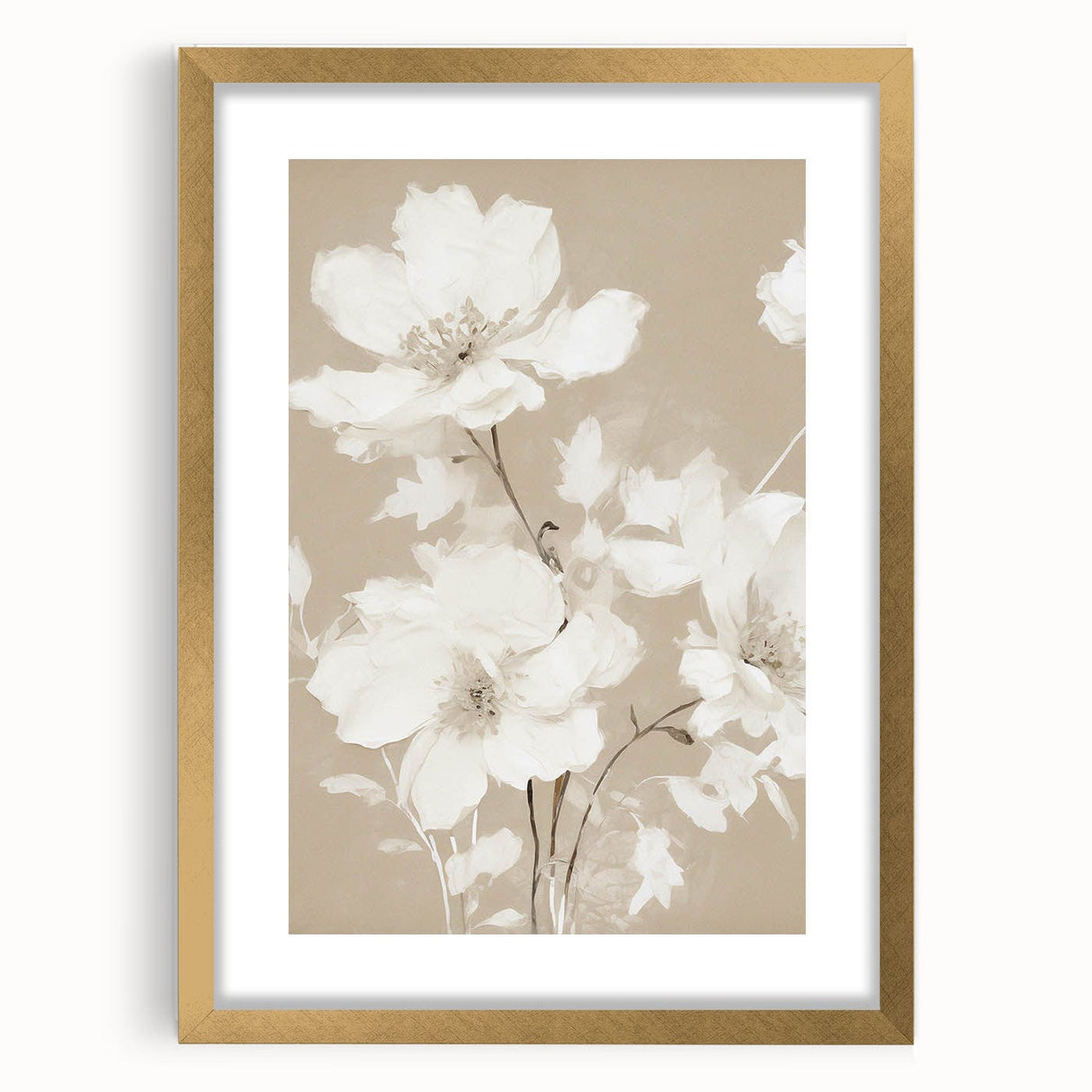 Vintage Botanical Art Print: Soft White Floral Illustration