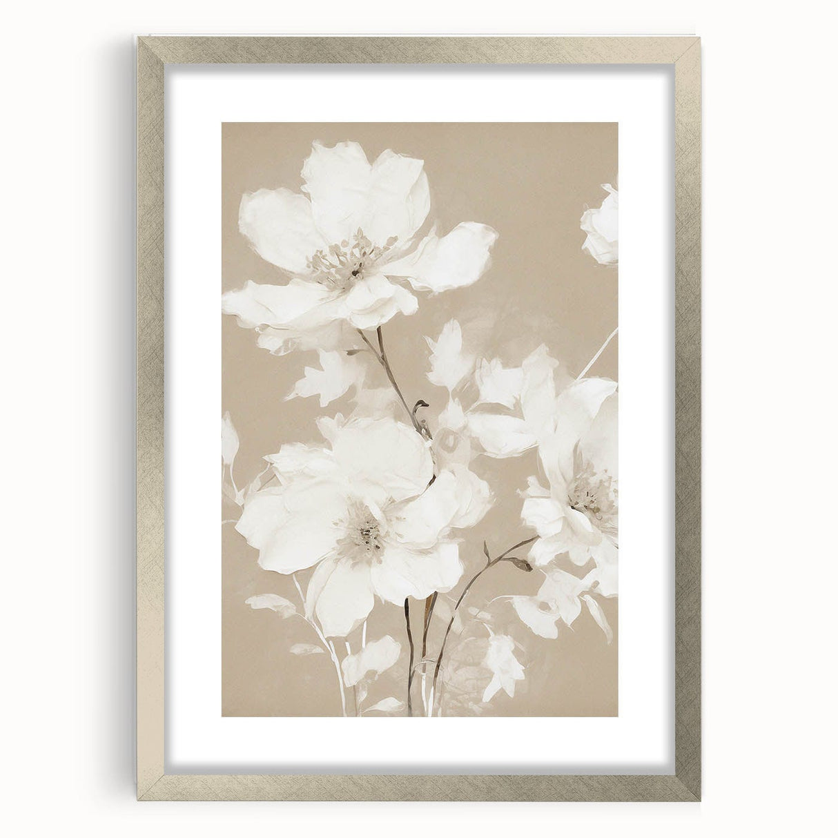 Vintage Botanical Art Print: Soft White Floral Illustration