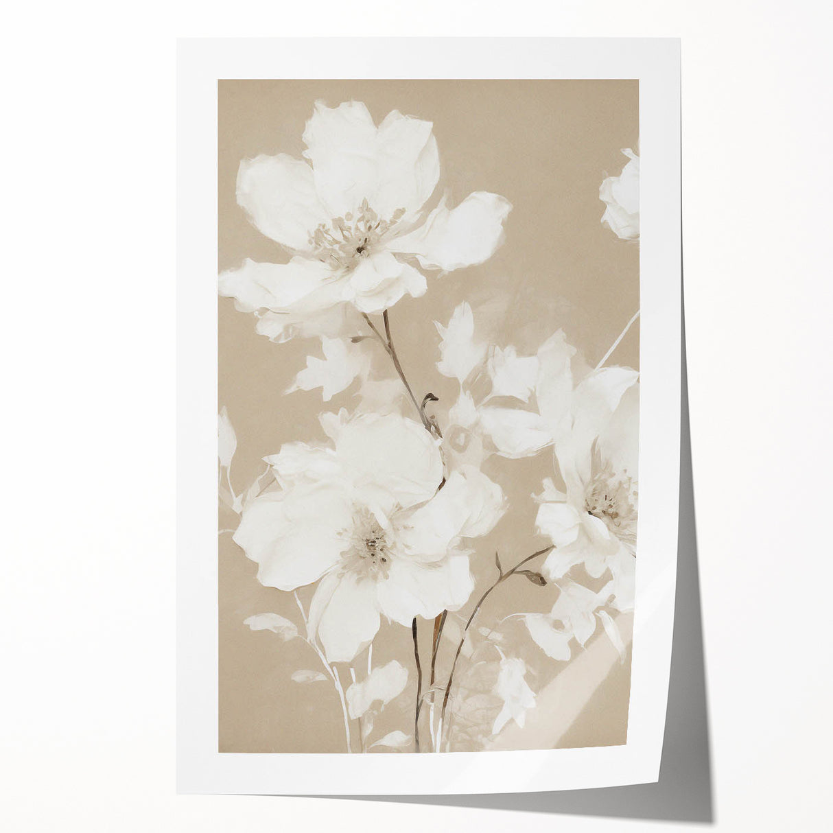 Vintage Botanical Art Print: Soft White Floral Illustration