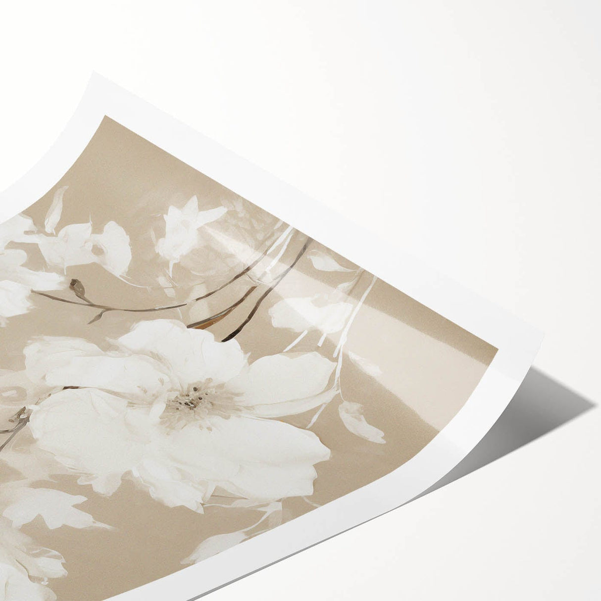 Vintage Botanical Art Print: Soft White Floral Illustration