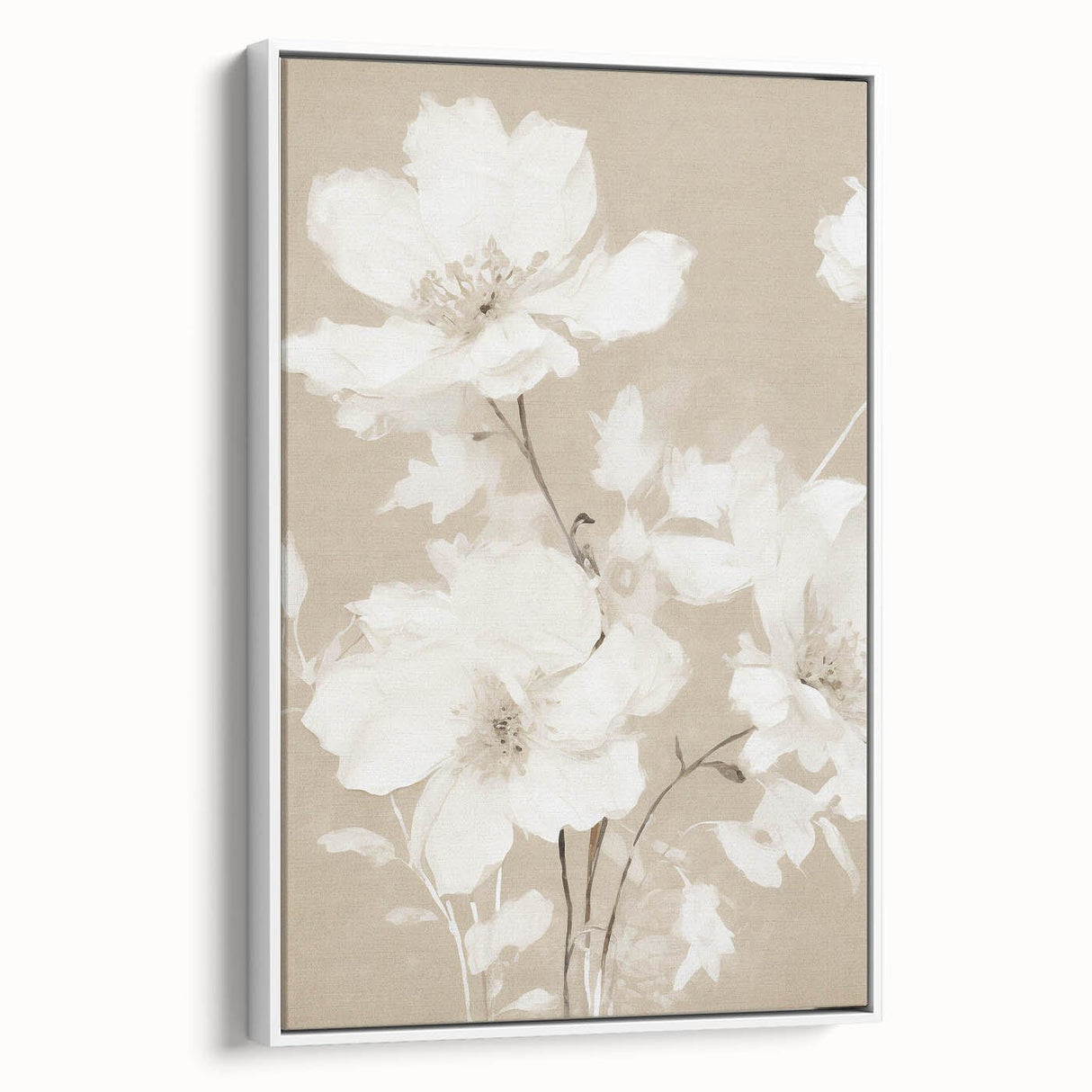 Vintage Botanical Art Print: Soft White Floral Illustration