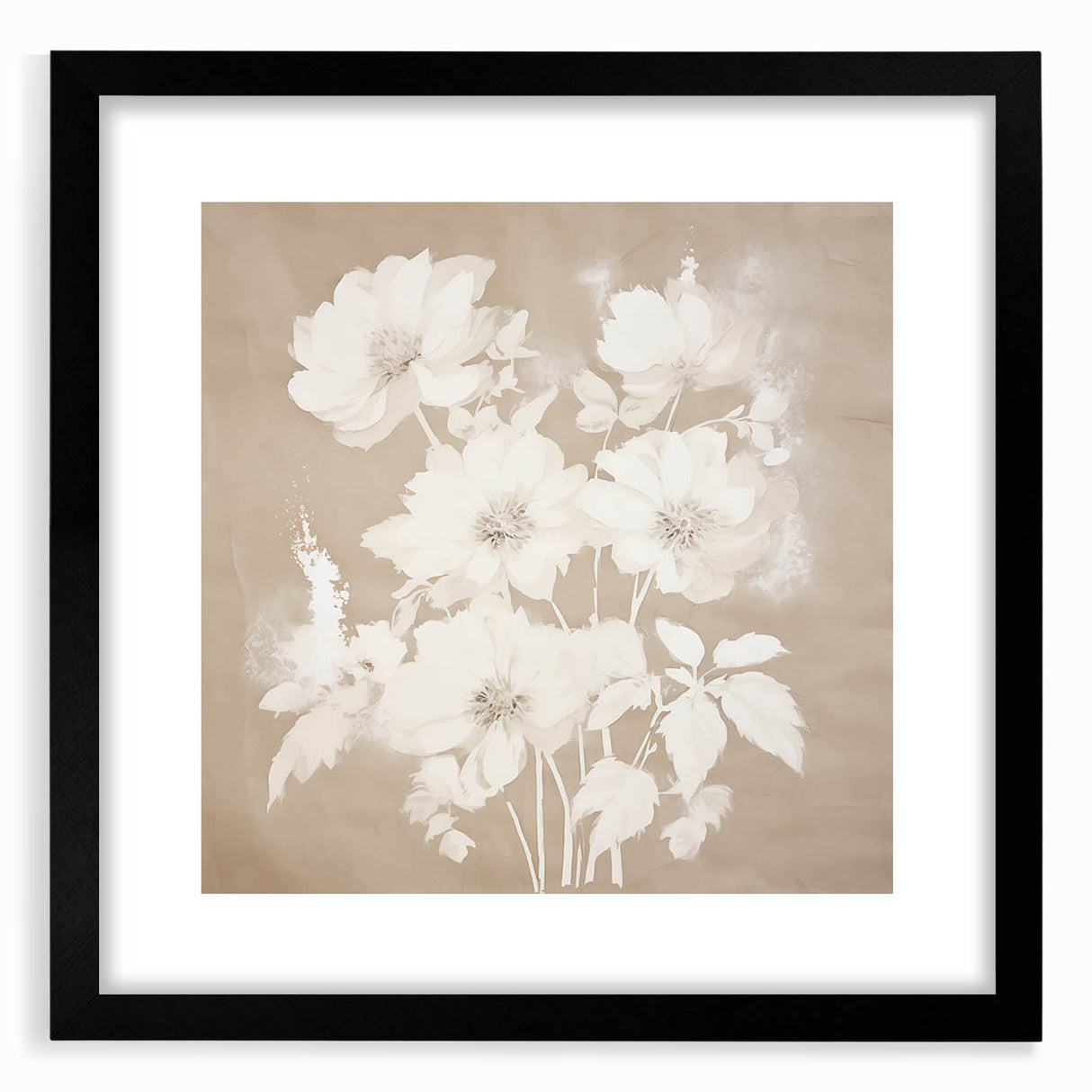 Vintage Botanical Art Print - Soft White Flowers – Framed