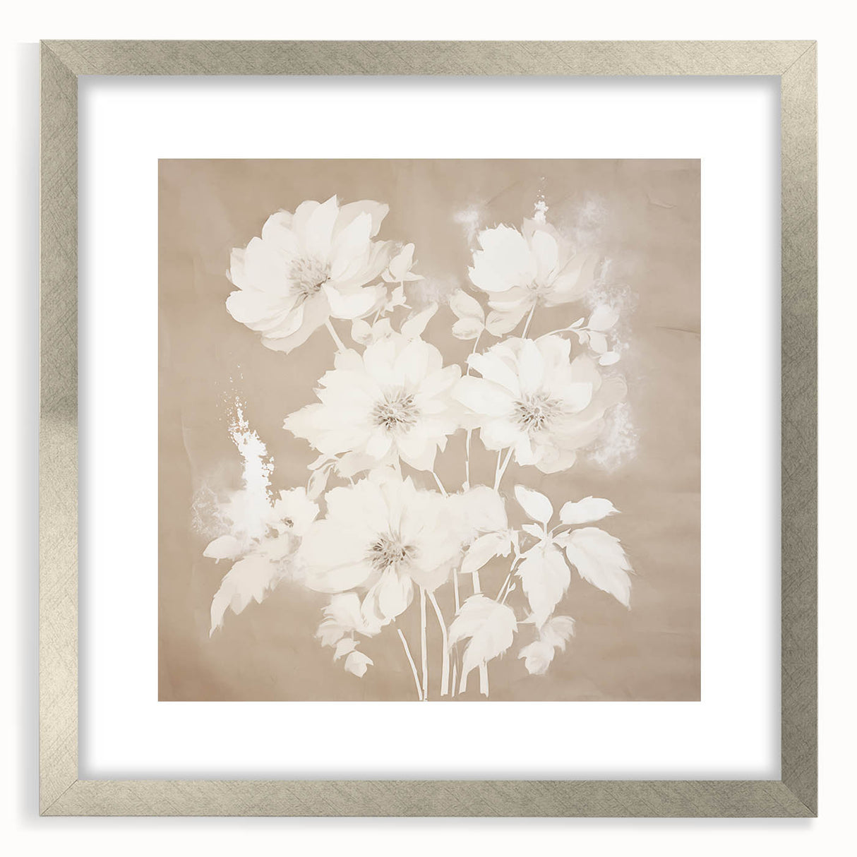 Vintage Botanical Art Print - Soft White Flowers – Framed