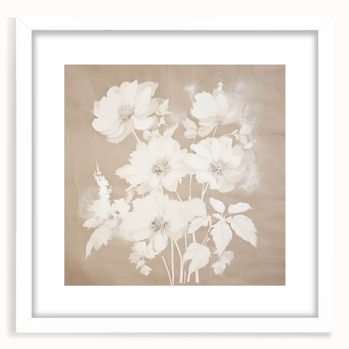 Vintage Botanical Art Print - Soft White Flowers – Framed