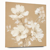 Vintage Botanical Art Print - Elegant White Flowers on Beige – Framed