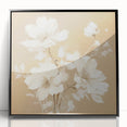 Vintage Botanical Art Print - Elegant White Flowers on Beige – Framed