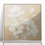 Vintage Botanical Art Print - Elegant White Flowers on Beige – Framed