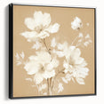 Vintage Botanical Art Print - Elegant White Flowers on Beige – Framed