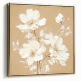 Vintage Botanical Art Print - Elegant White Flowers on Beige – Framed