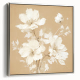 Vintage Botanical Art Print - Elegant White Flowers on Beige – Framed