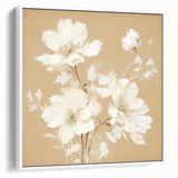 Vintage Botanical Art Print - Elegant White Flowers on Beige – Framed