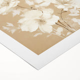 Vintage Botanical Art Print - Elegant White Flowers on Beige – Framed