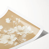 Vintage Botanical Art Print - Elegant White Flowers on Beige – Framed