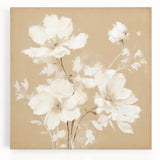 Vintage Botanical Art Print - Elegant White Flowers on Beige – Framed