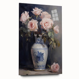 Vintage Botanical Art Prints: Roses in Blue Vase