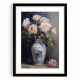 Vintage Botanical Art Prints: Roses in Blue Vase
