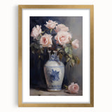 Vintage Botanical Art Prints: Roses in Blue Vase