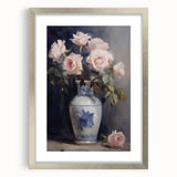 Vintage Botanical Art Prints: Roses in Blue Vase