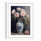 Vintage Botanical Art Prints: Roses in Blue Vase