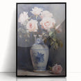 Vintage Botanical Art Prints: Roses in Blue Vase