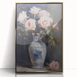 Vintage Botanical Art Prints: Roses in Blue Vase