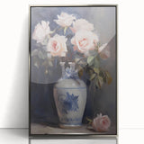 Vintage Botanical Art Prints: Roses in Blue Vase