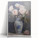 Vintage Botanical Art Prints: Roses in Blue Vase