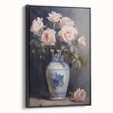 Vintage Botanical Art Prints: Roses in Blue Vase