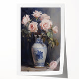 Vintage Botanical Art Prints: Roses in Blue Vase