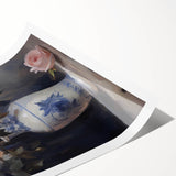 Vintage Botanical Art Prints: Roses in Blue Vase