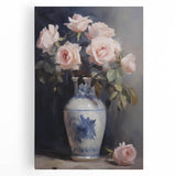 Vintage Botanical Art Prints: Roses in Blue Vase