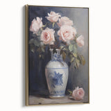 Vintage Botanical Art Prints: Roses in Blue Vase