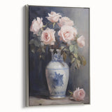 Vintage Botanical Art Prints: Roses in Blue Vase