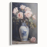 Vintage Botanical Art Prints: Roses in Blue Vase