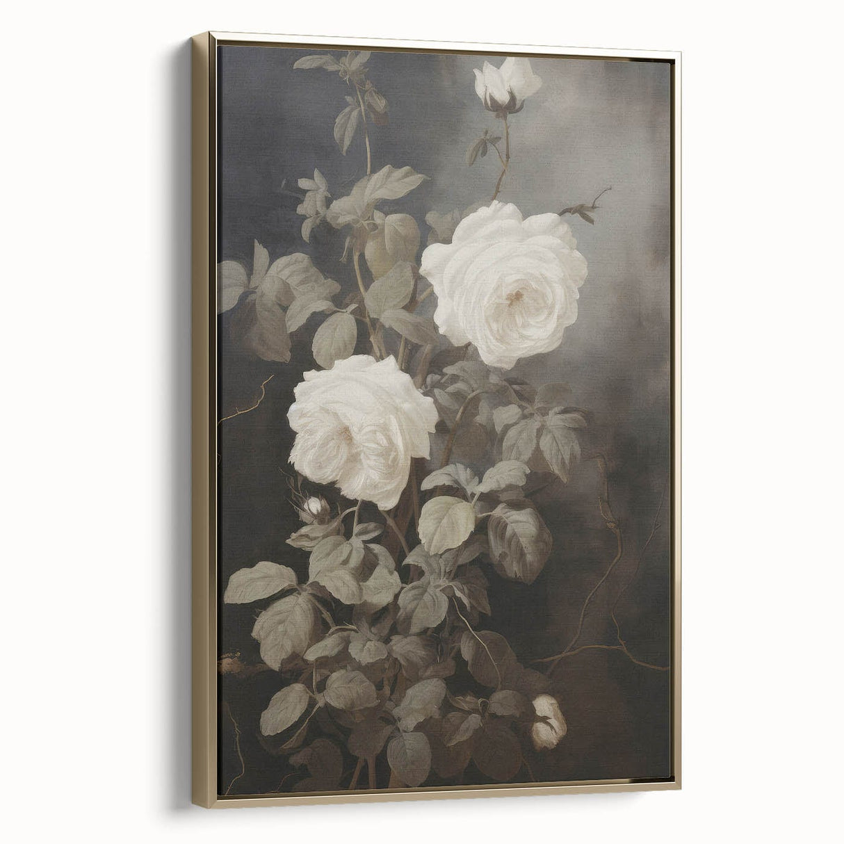 Vintage Botanical Art Prints: White Roses in Bloom