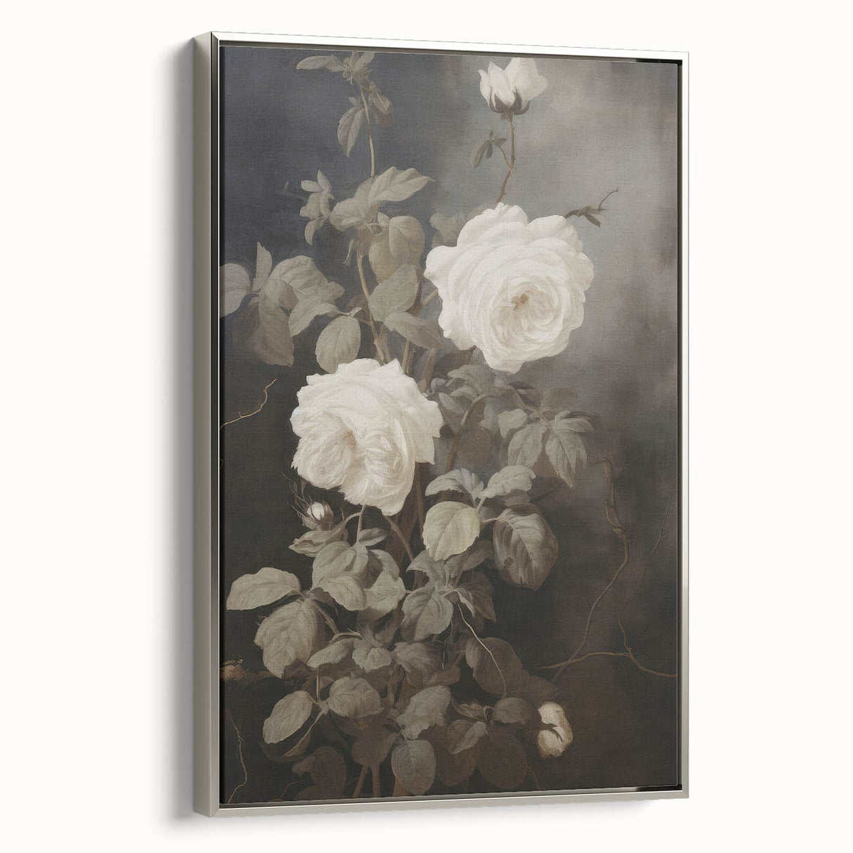 Vintage Botanical Art Prints: White Roses in Bloom