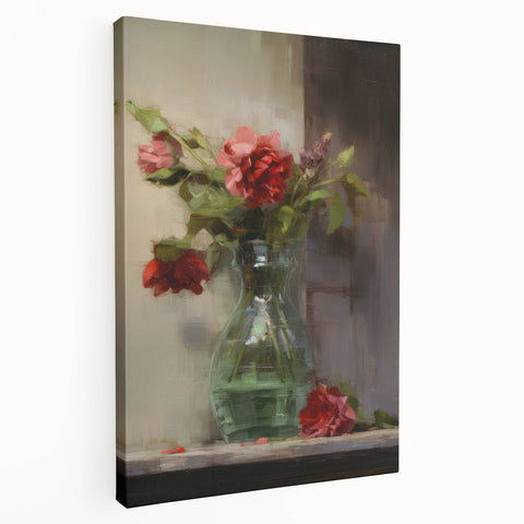 Vintage Botanical Art Prints: Vase of Red and Pink Flowers