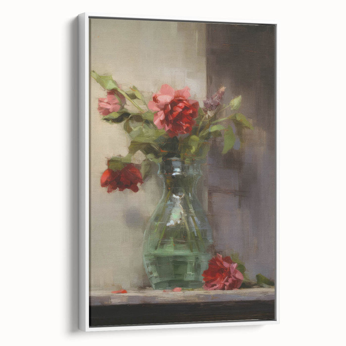 Vintage Botanical Art Prints: Vase of Red and Pink Flowers